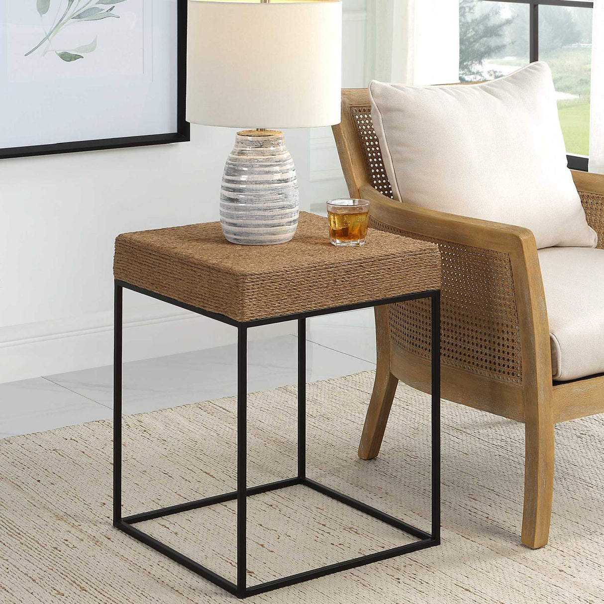 Modern European furniture - Braided Rope Square Accent Table - www.oroa.com