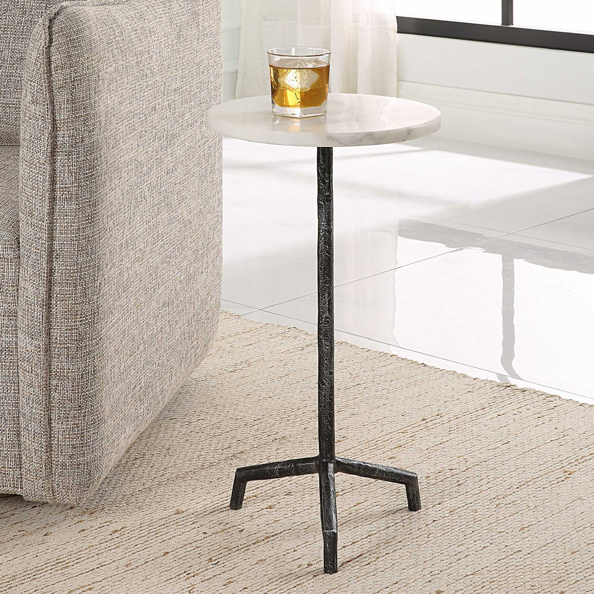 Modern European furniture - White Marble Pedestal Drink Table - www.oroa.com
