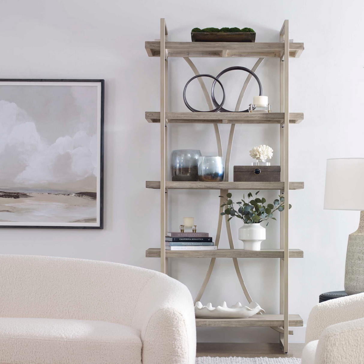Modern European furniture - Silver Framed Wooden Bookshelf - www.oroa.com