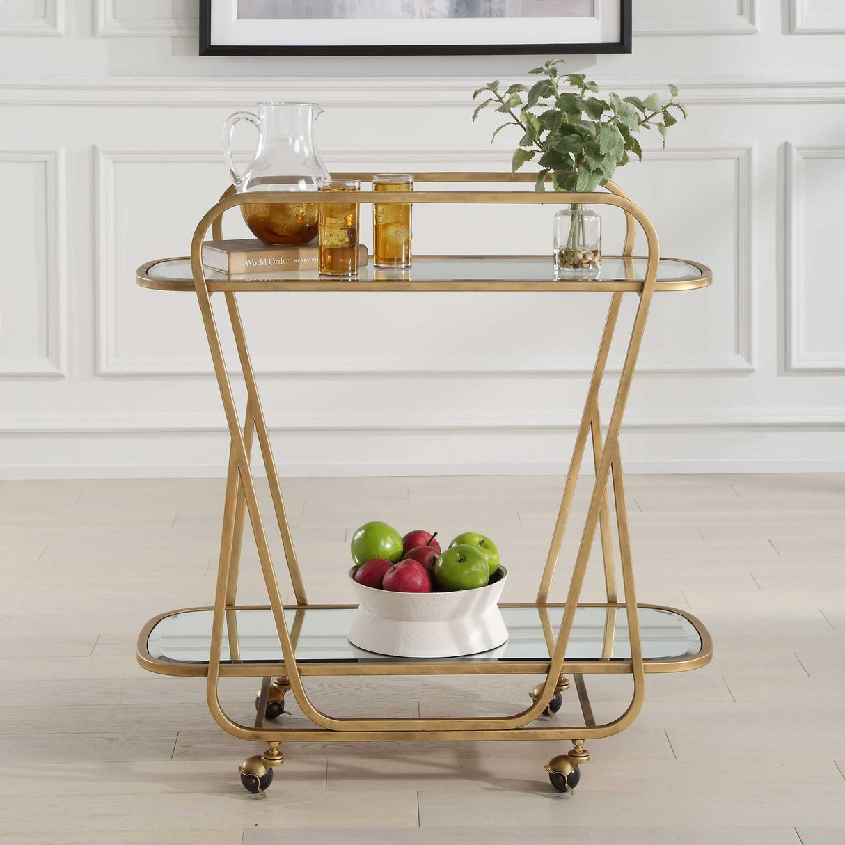 Modern European furniture - Antique Brass Serving Cart - www.oroa.com