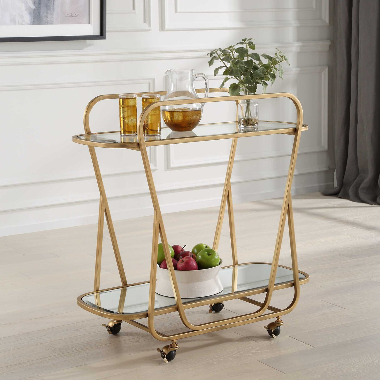 Modern European furniture - Antique Brass Serving Cart - www.oroa.com