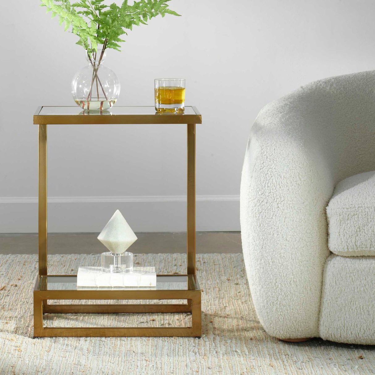 Modern European furniture - Brass Framed Glass Accent Table - www.oroa.com