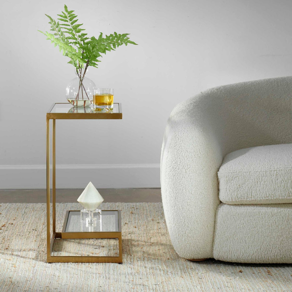 Modern European furniture - Brass Framed Glass Accent Table - www.oroa.com