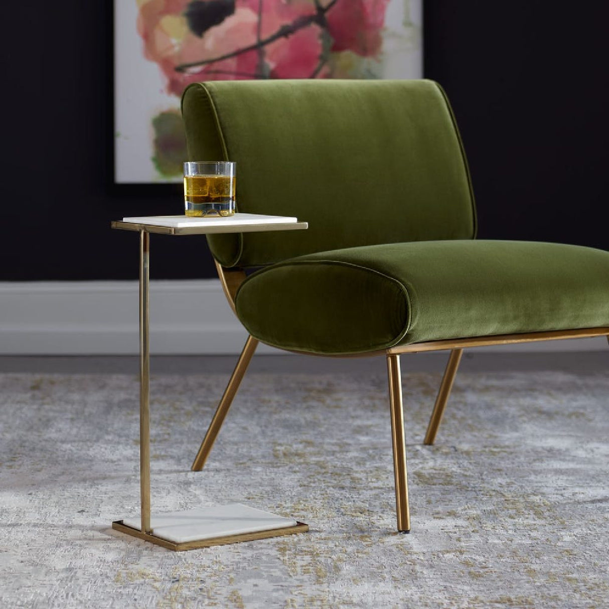White Marble C-Shaped Drink Table | Oroa.com