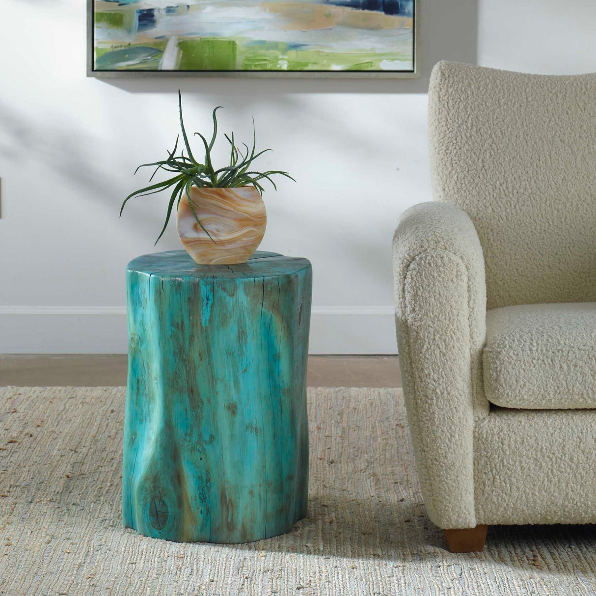 Modern European furniture - Blue-Green Tamarind Wood Accent Stool - www.oroa.com
