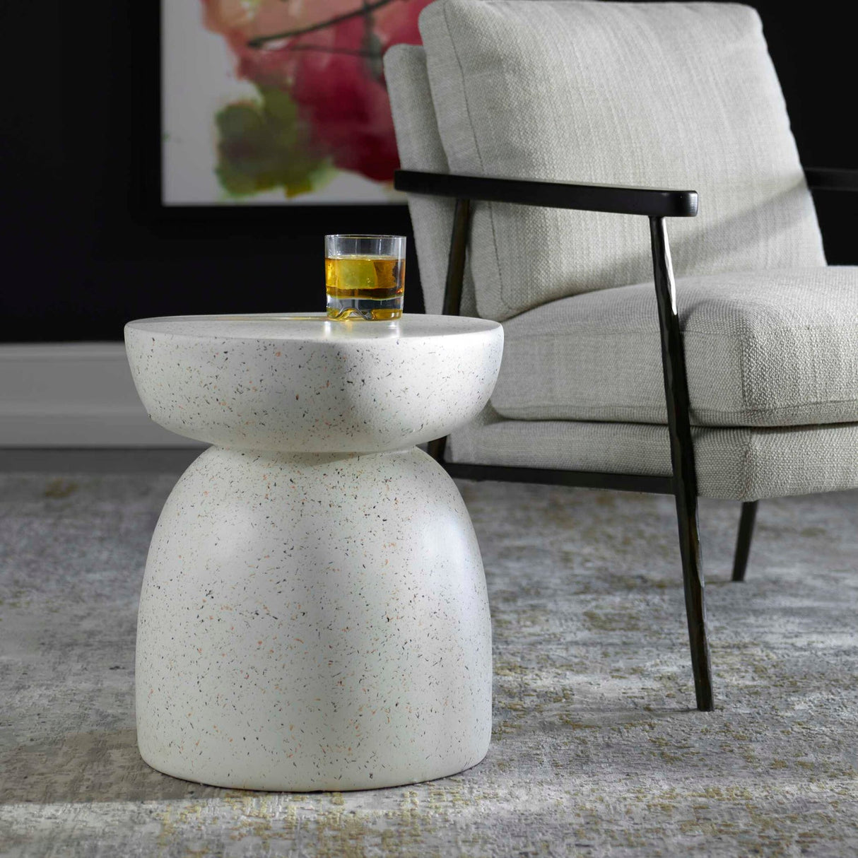 Modern European furniture - White Speckled Accent Table - www.oroa.com