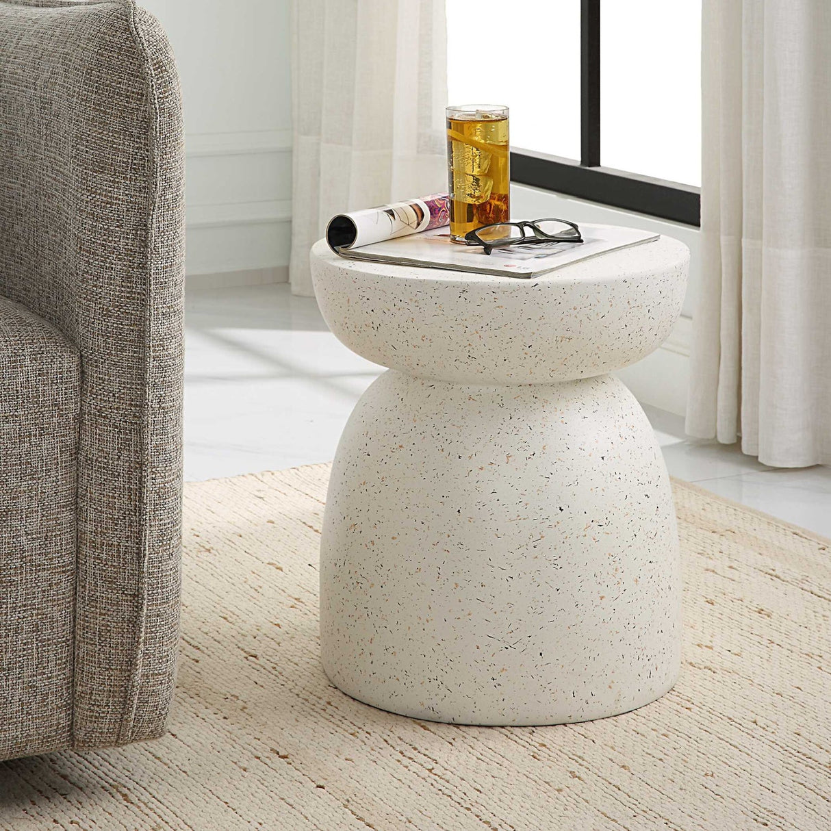 Modern European furniture - White Speckled Accent Table - www.oroa.com