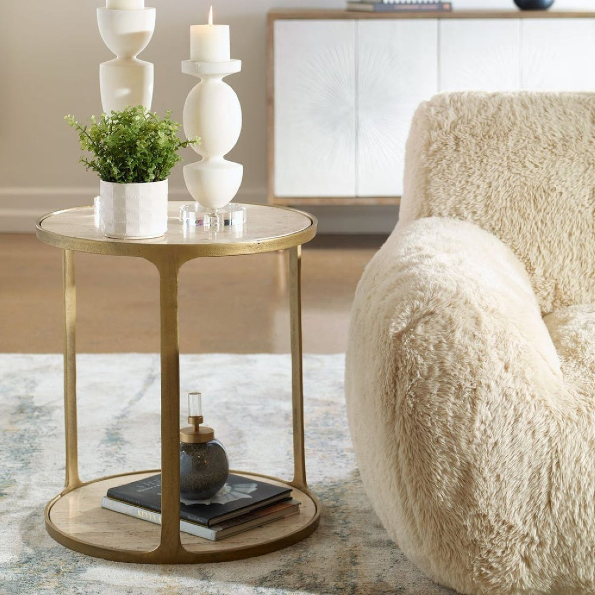 Beige Travertine Side Table by Uttermost Clench, alternate view 2
