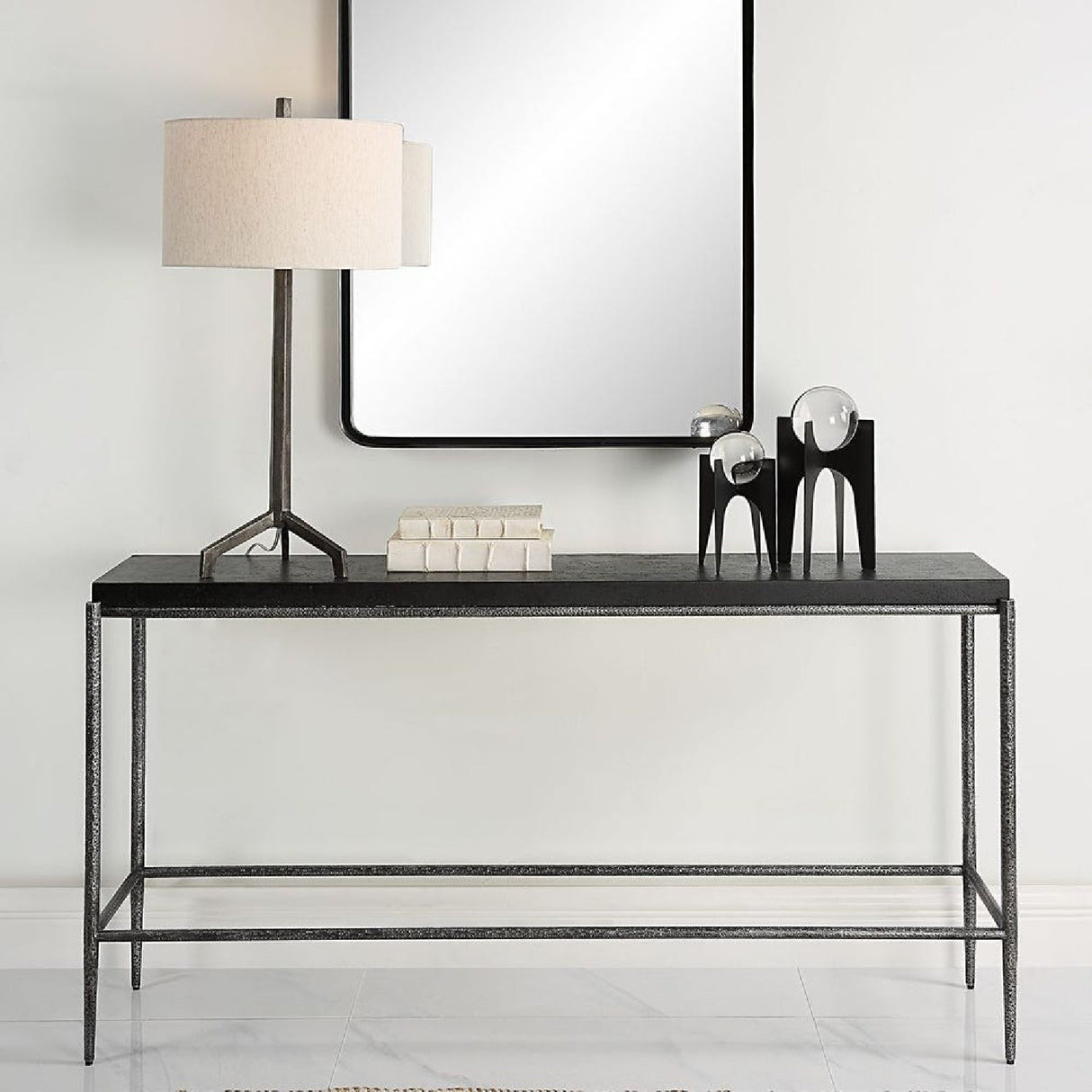 Modern European furniture - Black Concrete Console Table - www.oroa.com