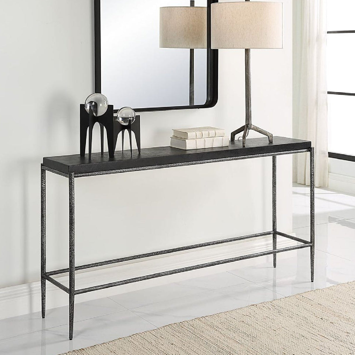 Modern European furniture - Black Concrete Console Table - www.oroa.com