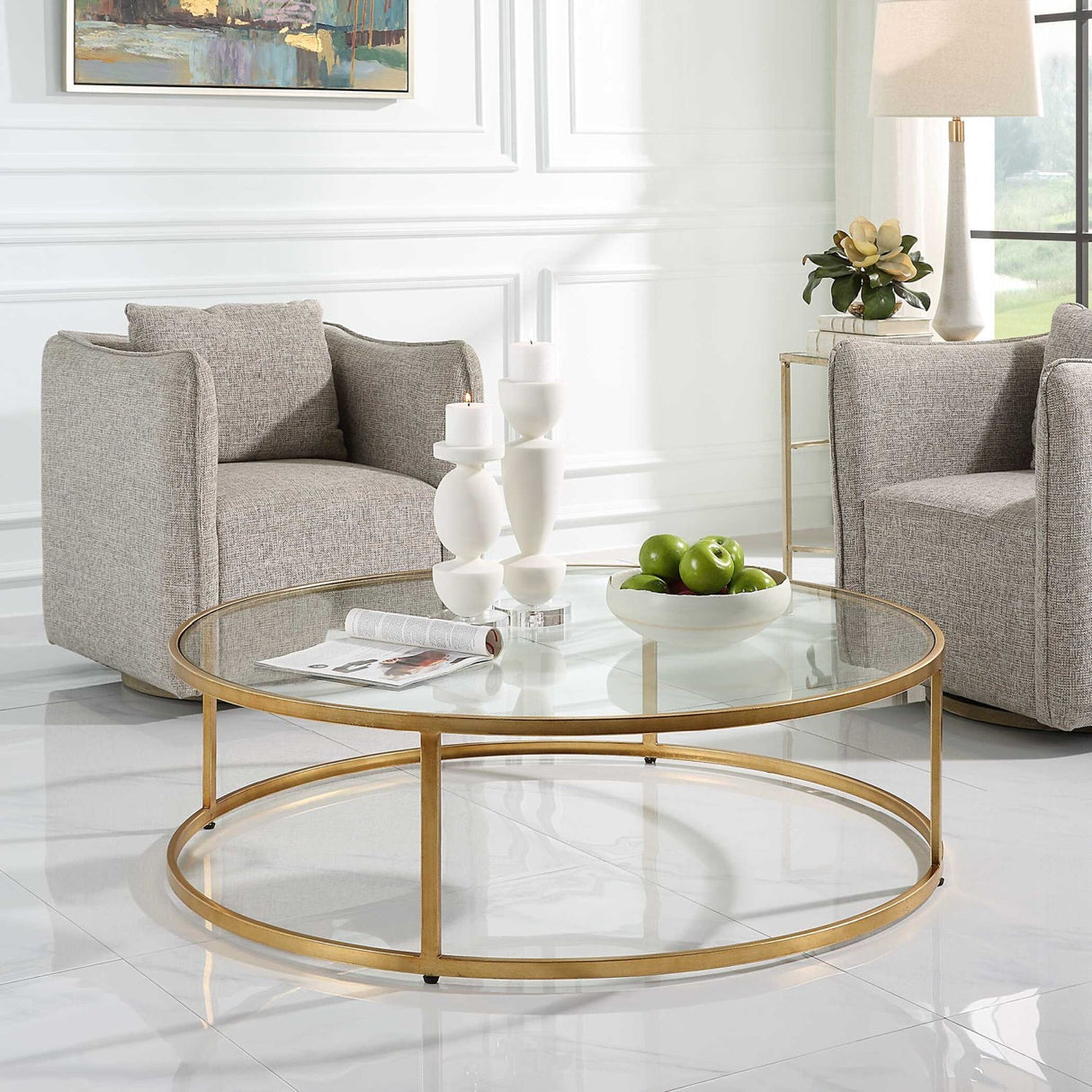 Gold Framed Glass Coffee Table by Uttermost Radius, alternate view 6