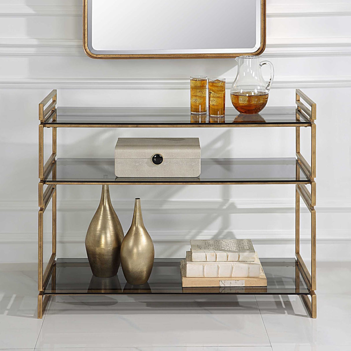 Modern European furniture - Gray Glass 3-Tier Console Table - www.oroa.com