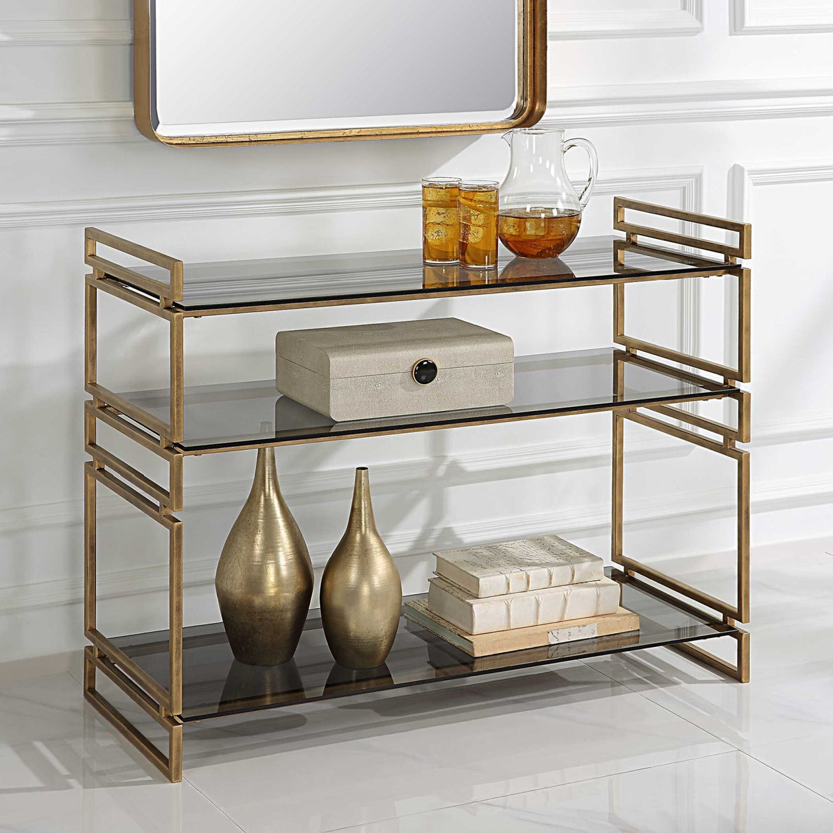 Modern European furniture - Gray Glass 3-Tier Console Table - www.oroa.com