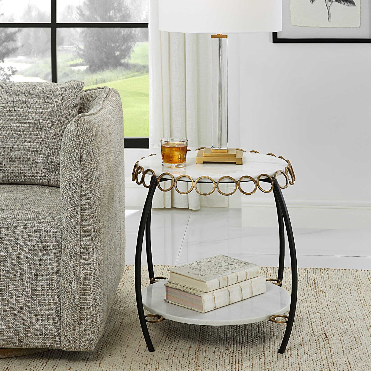 Modern European furniture - Gold Ringlets Marble Side Table - www.oroa.com