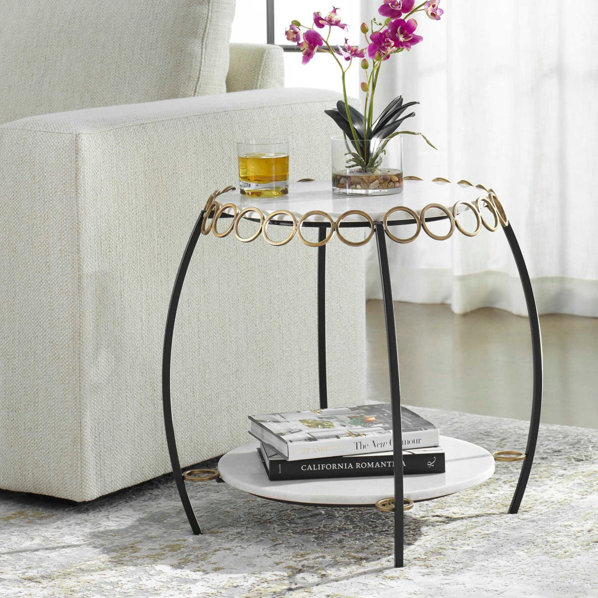 Modern European furniture - Gold Ringlets Marble Side Table - www.oroa.com