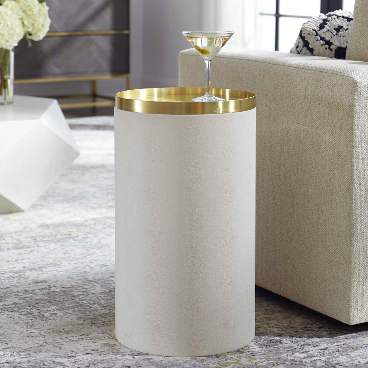 Modern European furniture - White Shagreen Look Accent Table - www.oroa.com