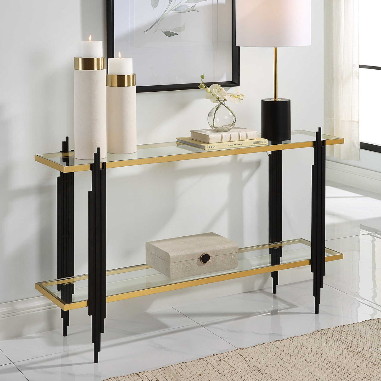 Modern European furniture - Tempered Glass 2-Layer Console Table - www.oroa.com