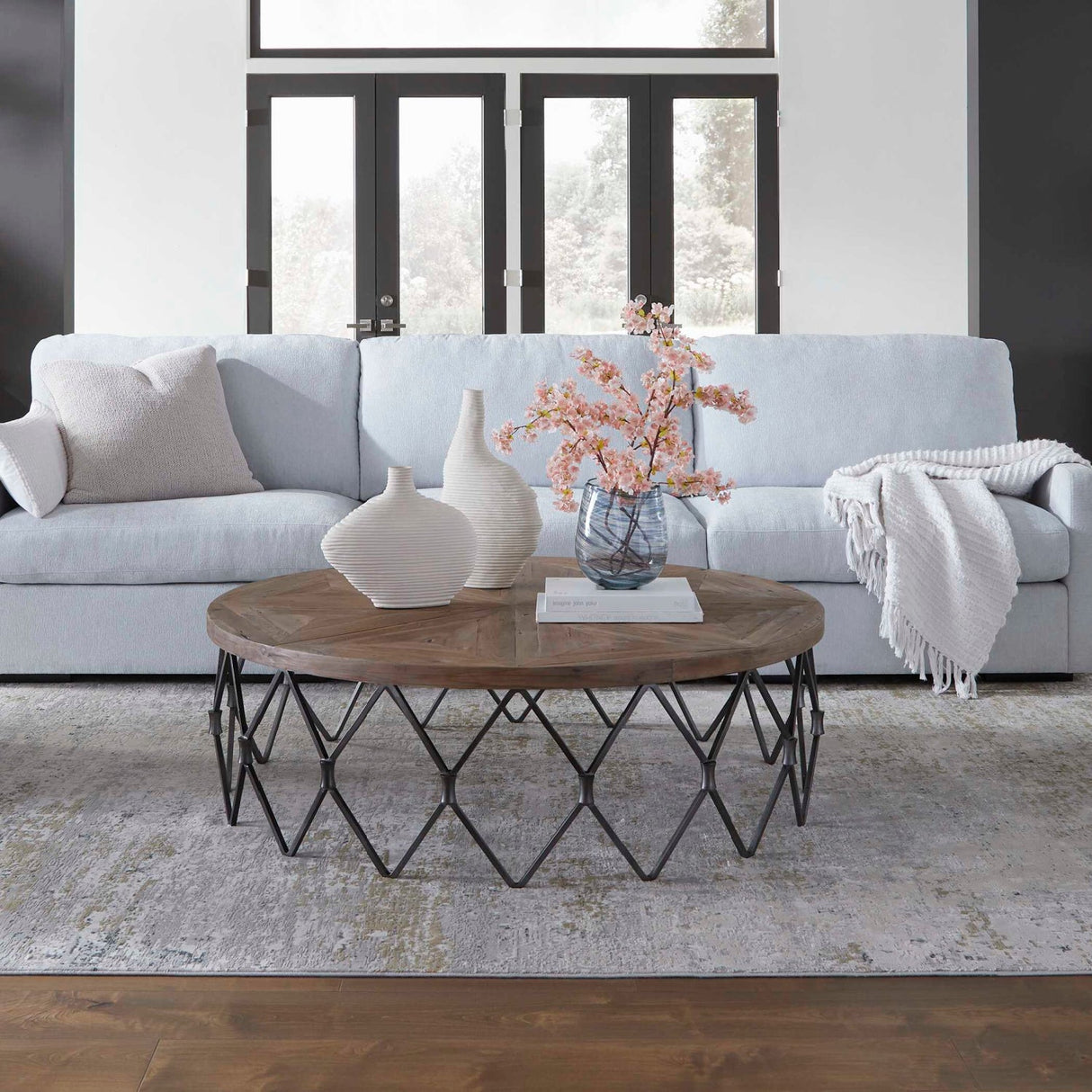 Modern European furniture - Wooden Parquet Round Coffee Table - www.oroa.com