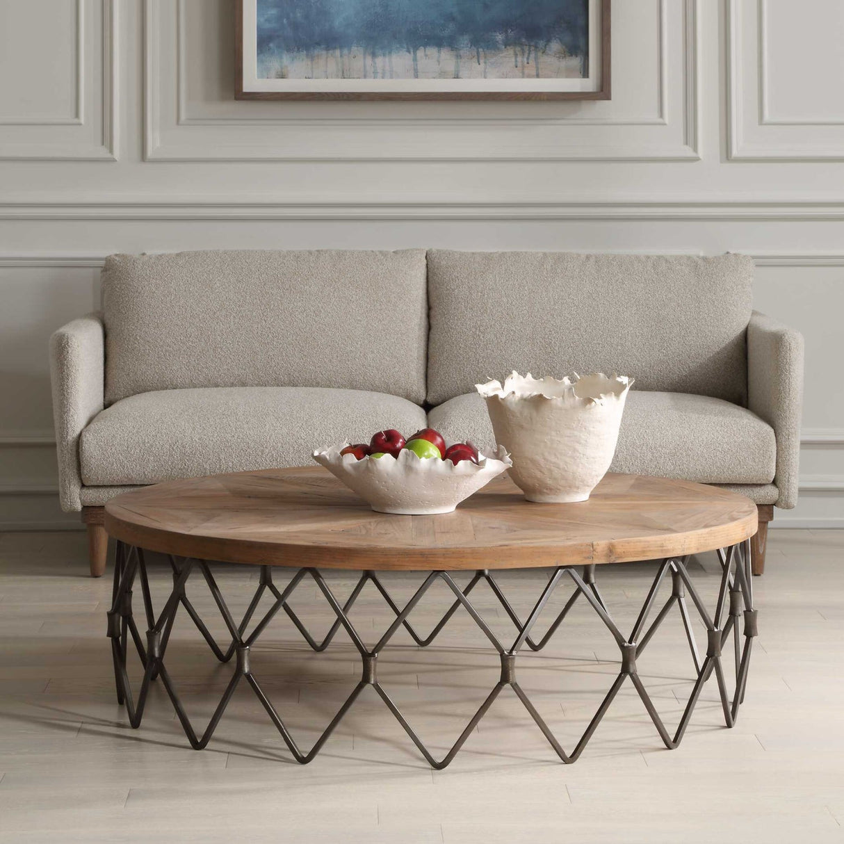 Modern European furniture - Wooden Parquet Round Coffee Table - www.oroa.com