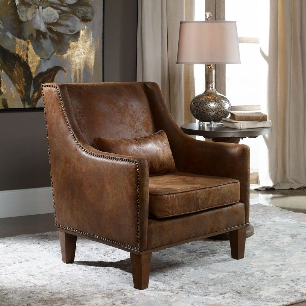 Brown Leather Armchair by Uttermost Clay, alternate view 2