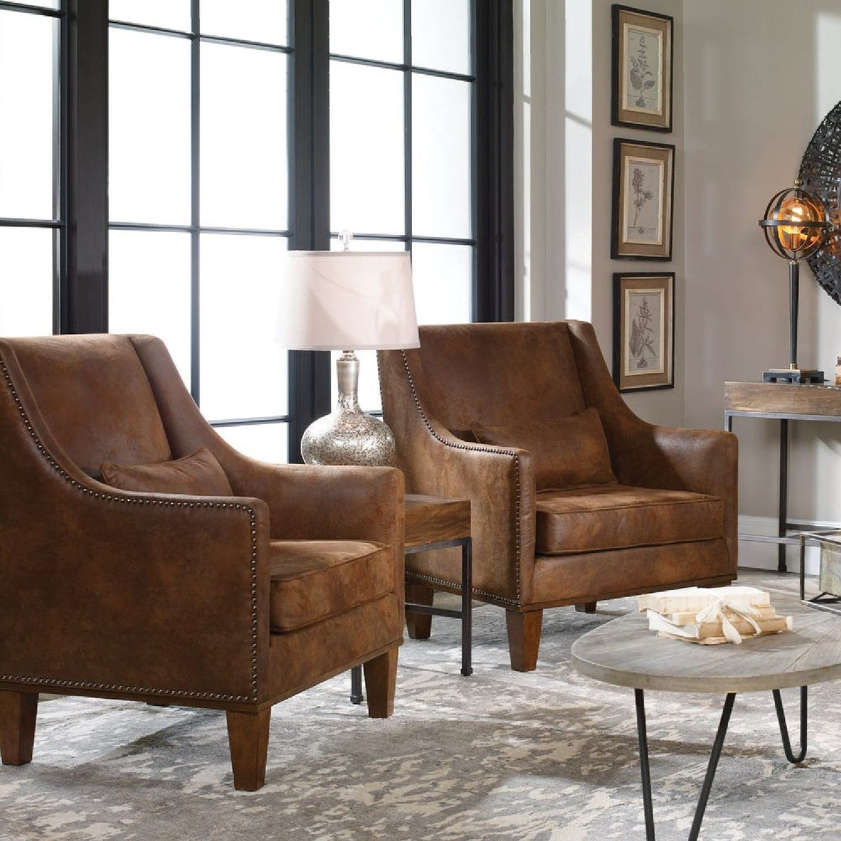 Brown Leather Armchair by Uttermost Clay, alternate view 8