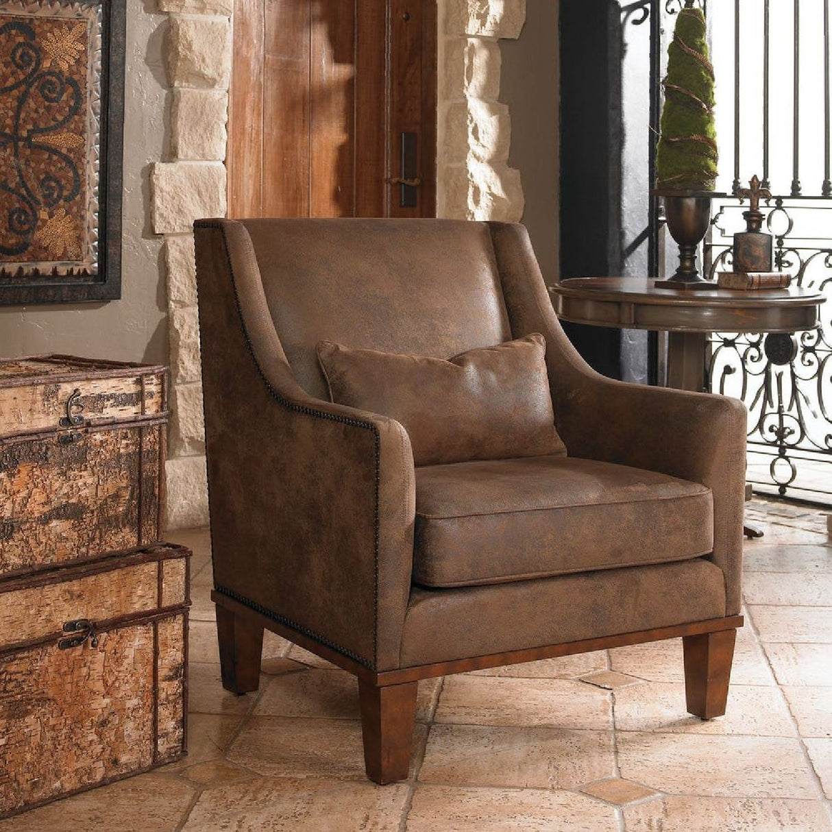 Brown Leather Armchair by Uttermost Clay, alternate view 9