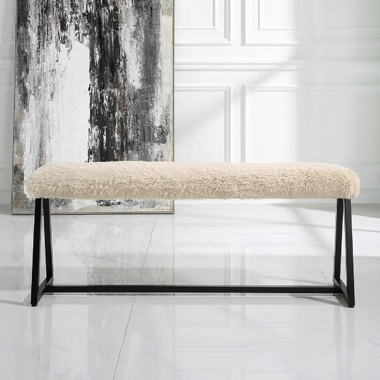 Beige Long-Haired Sheepskin Bench by Uttermost Taupo, alternate view 7