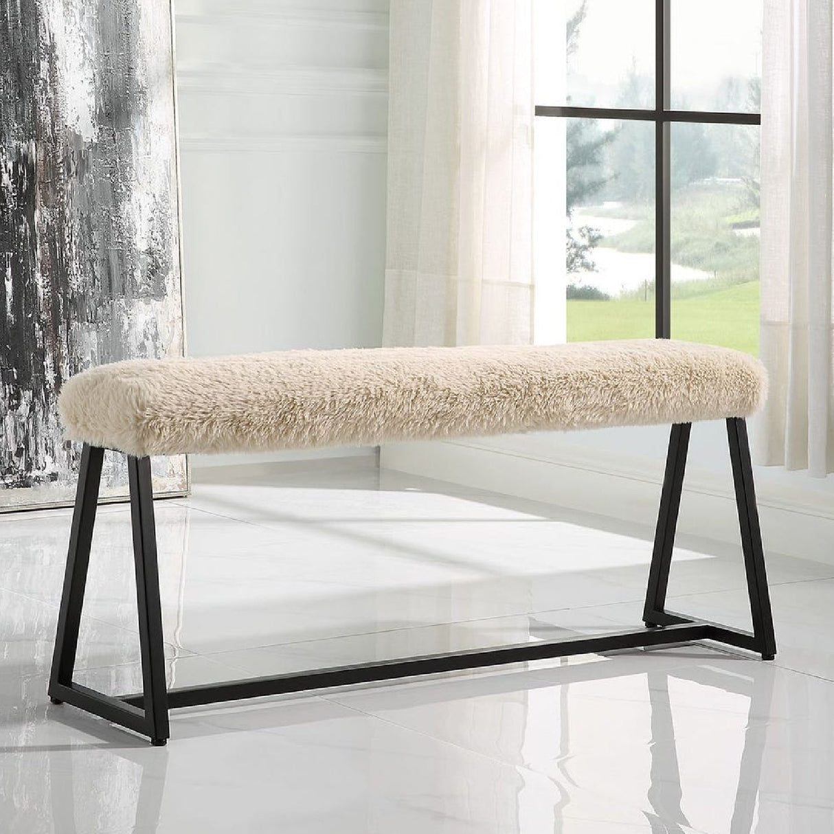 Beige Long-Haired Sheepskin Bench by Uttermost Taupo, alternate view 2
