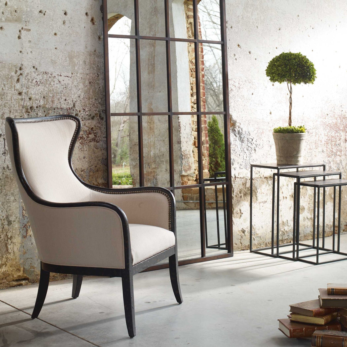 Nail Trimmed Wingback Accent Chair by Uttermost Sandy, alternate view 12