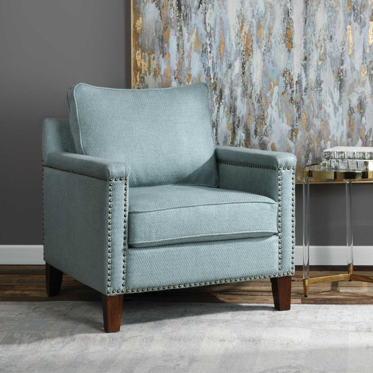 Blue Nail Trimmed Accent Chair by Uttermost Charlotta, alternate view 8