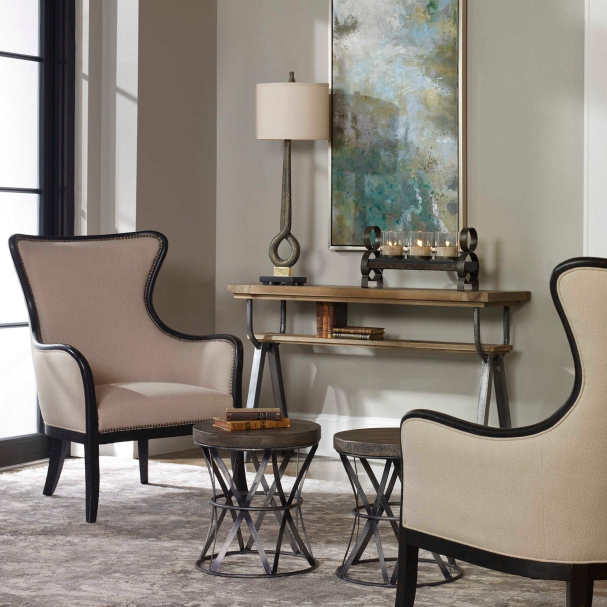 Nail Trimmed Wingback Accent Chair by Uttermost Sandy, alternate view 8