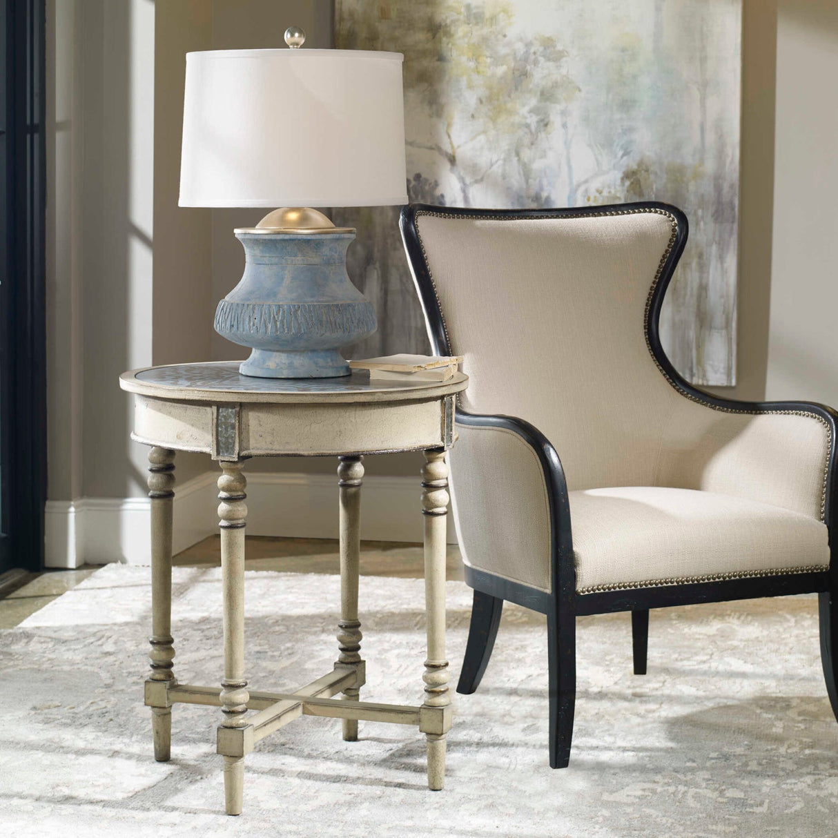 Nail Trimmed Wingback Accent Chair by Uttermost Sandy, alternate view 9