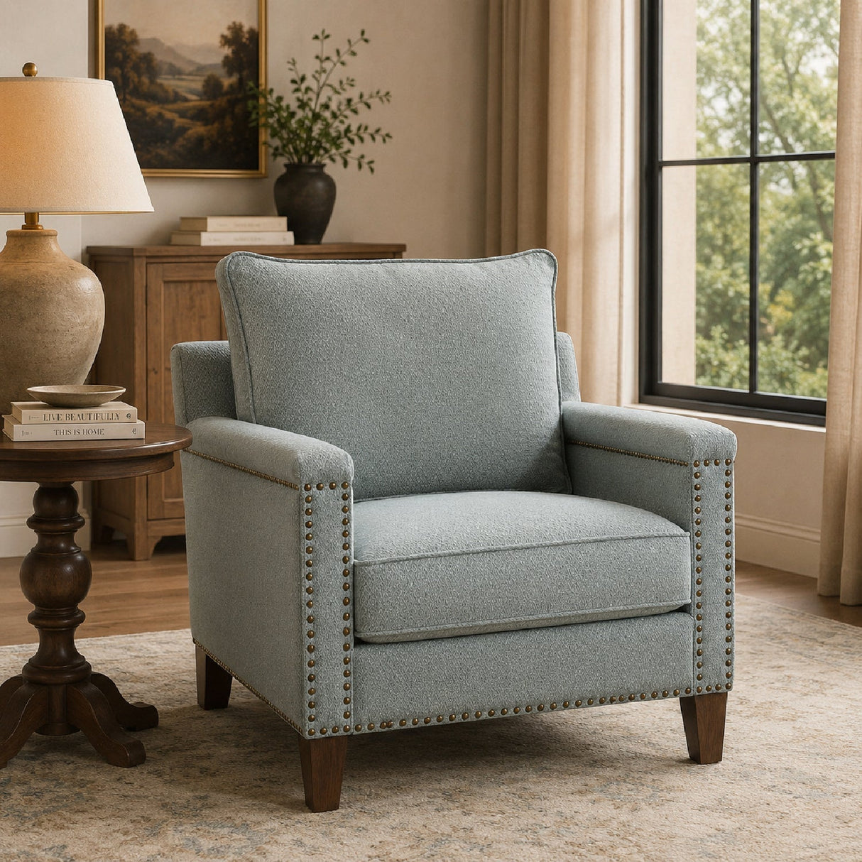 Blue Nail Trimmed Accent Chair by Uttermost Charlotta, alternate view 2