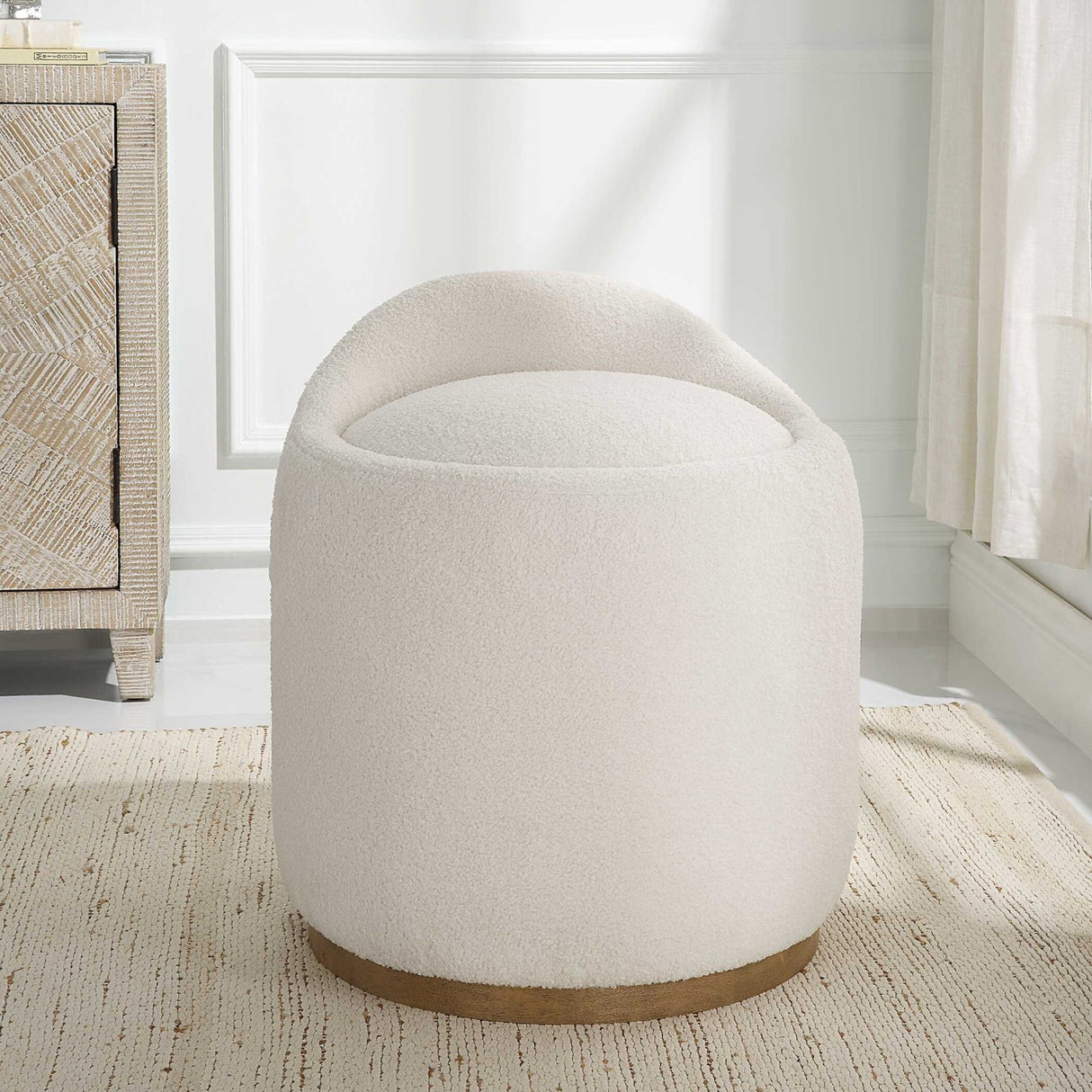 Modern European furniture - White Sheepskin Swivel Ottoman - www.oroa.com