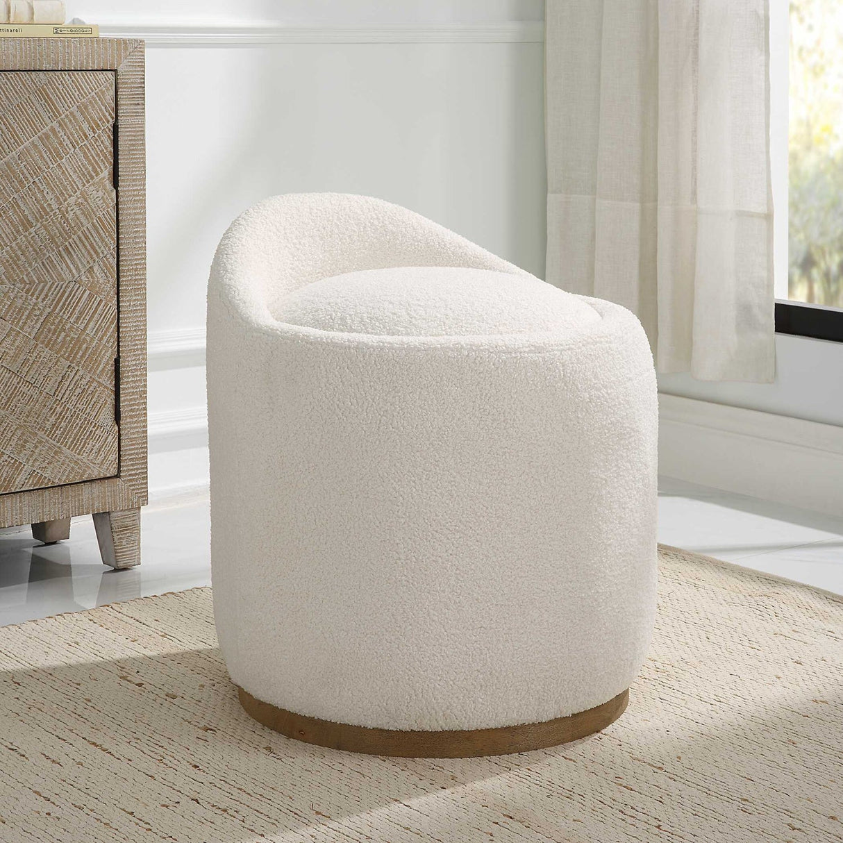 Modern European furniture - White Sheepskin Swivel Ottoman - www.oroa.com