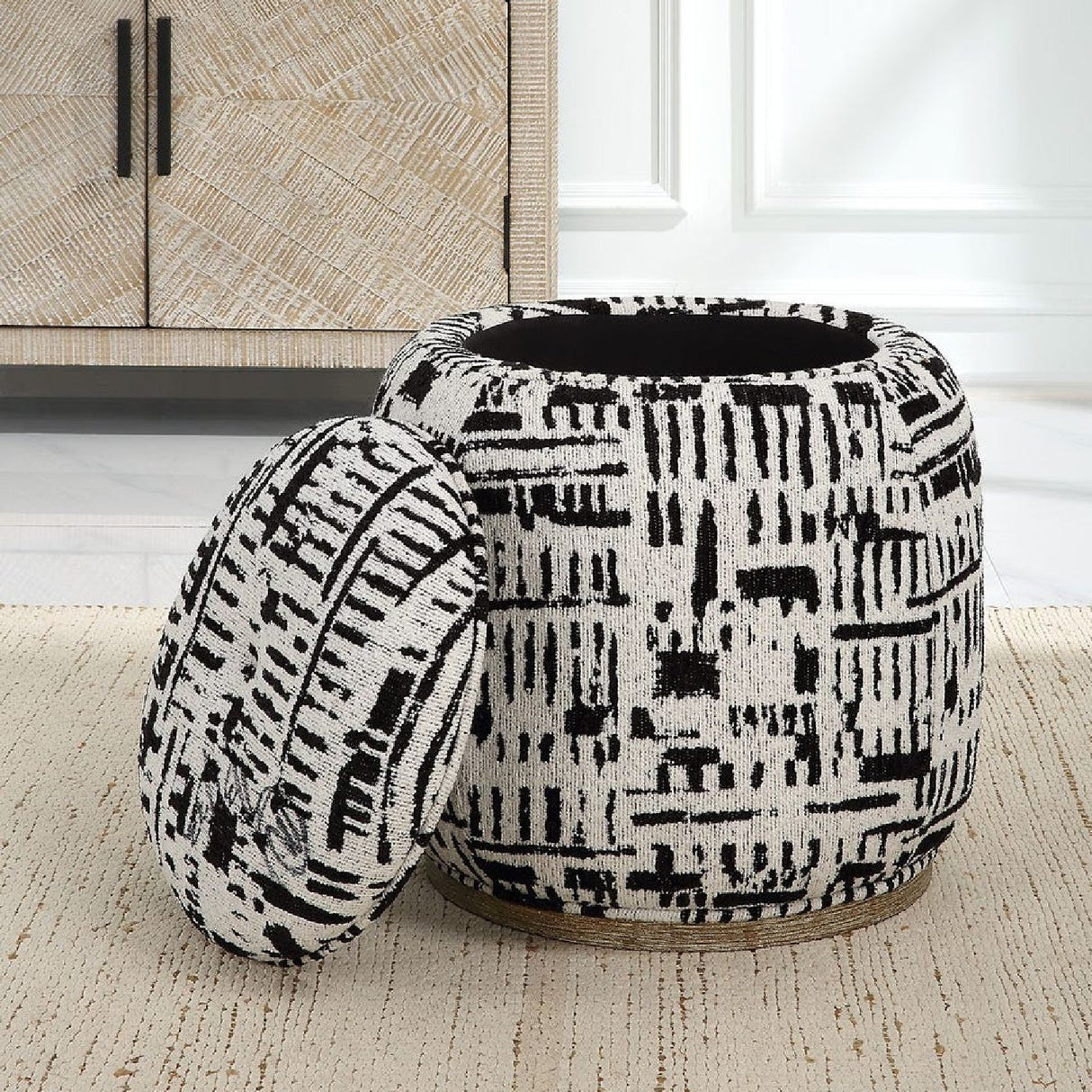 Black Patterned Storage Ottoman by Uttermost Dialogue, alternate view 2