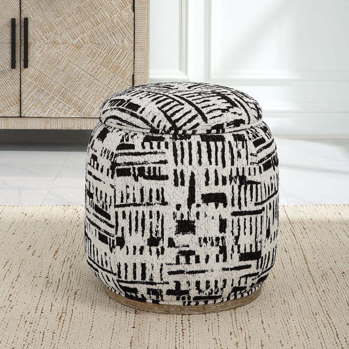 Black Patterned Storage Ottoman by Uttermost Dialogue, alternate view 8