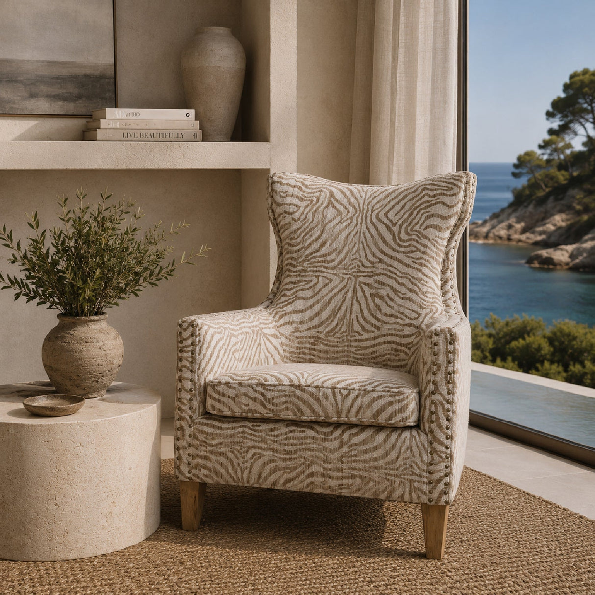 Wingback Beige Lounge Armchair by Uttermost Kiango, alternate view 2