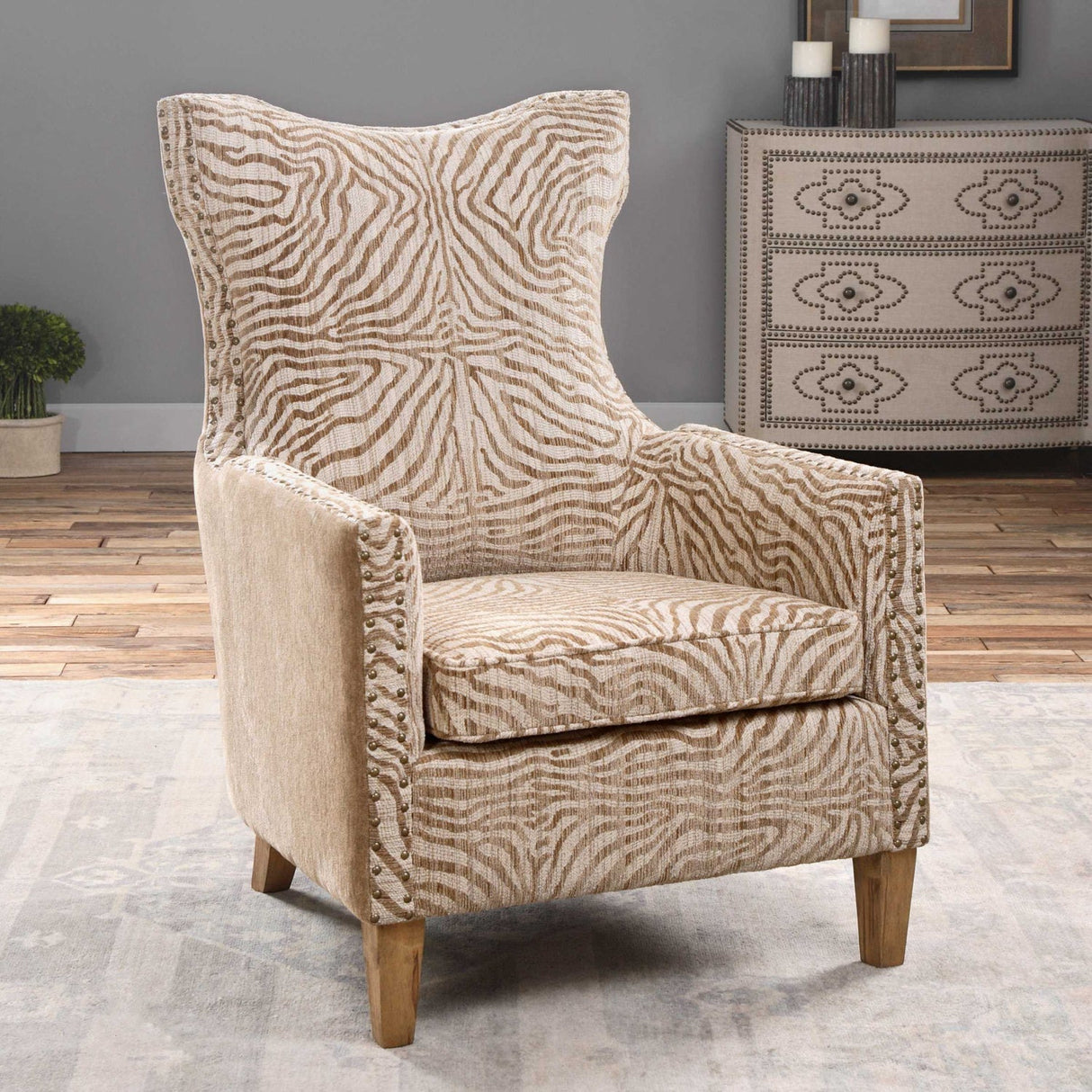 Wingback Beige Lounge Armchair by Uttermost Kiango, alternate view 7