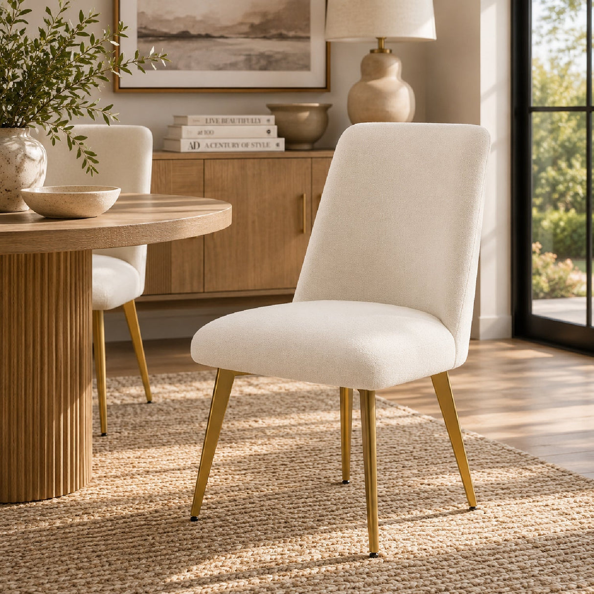White Fabric Minimalist Dining Chair by Uttermost Vantage, alternate view 2