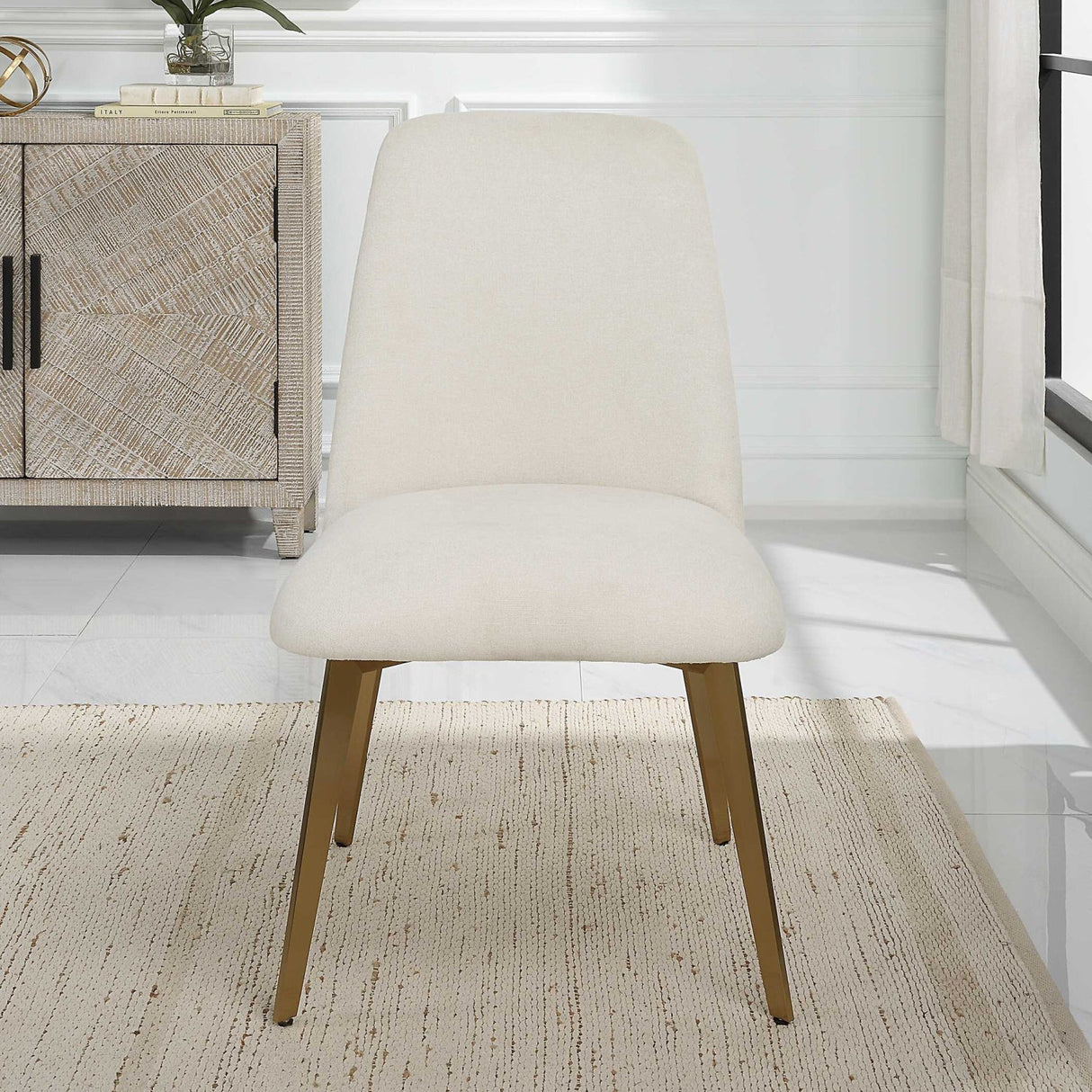 White Fabric Minimalist Dining Chair by Uttermost Vantage, alternate view 8