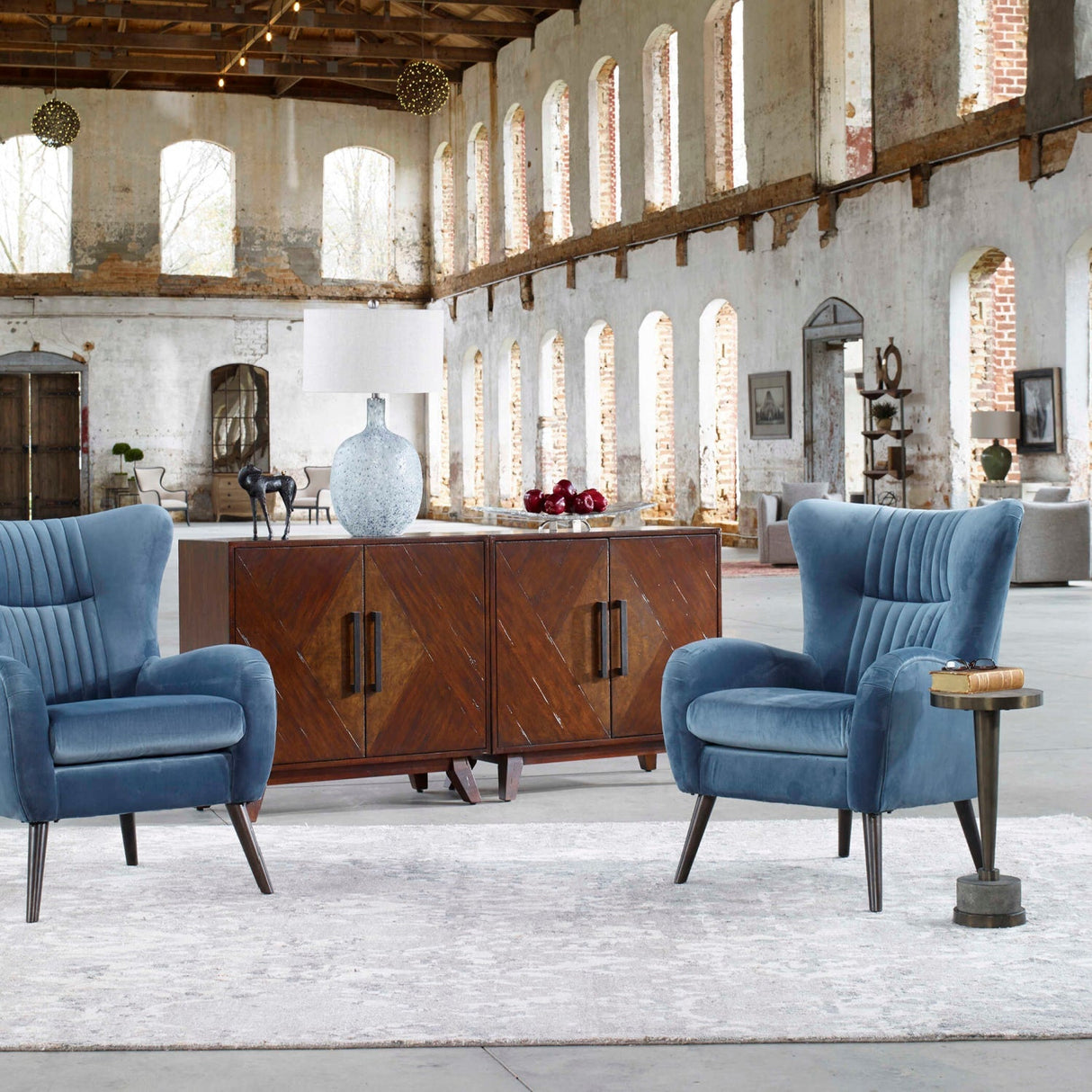 Blue Velvet Tufted Accent Chair by Uttermost Dax, alternate view 6