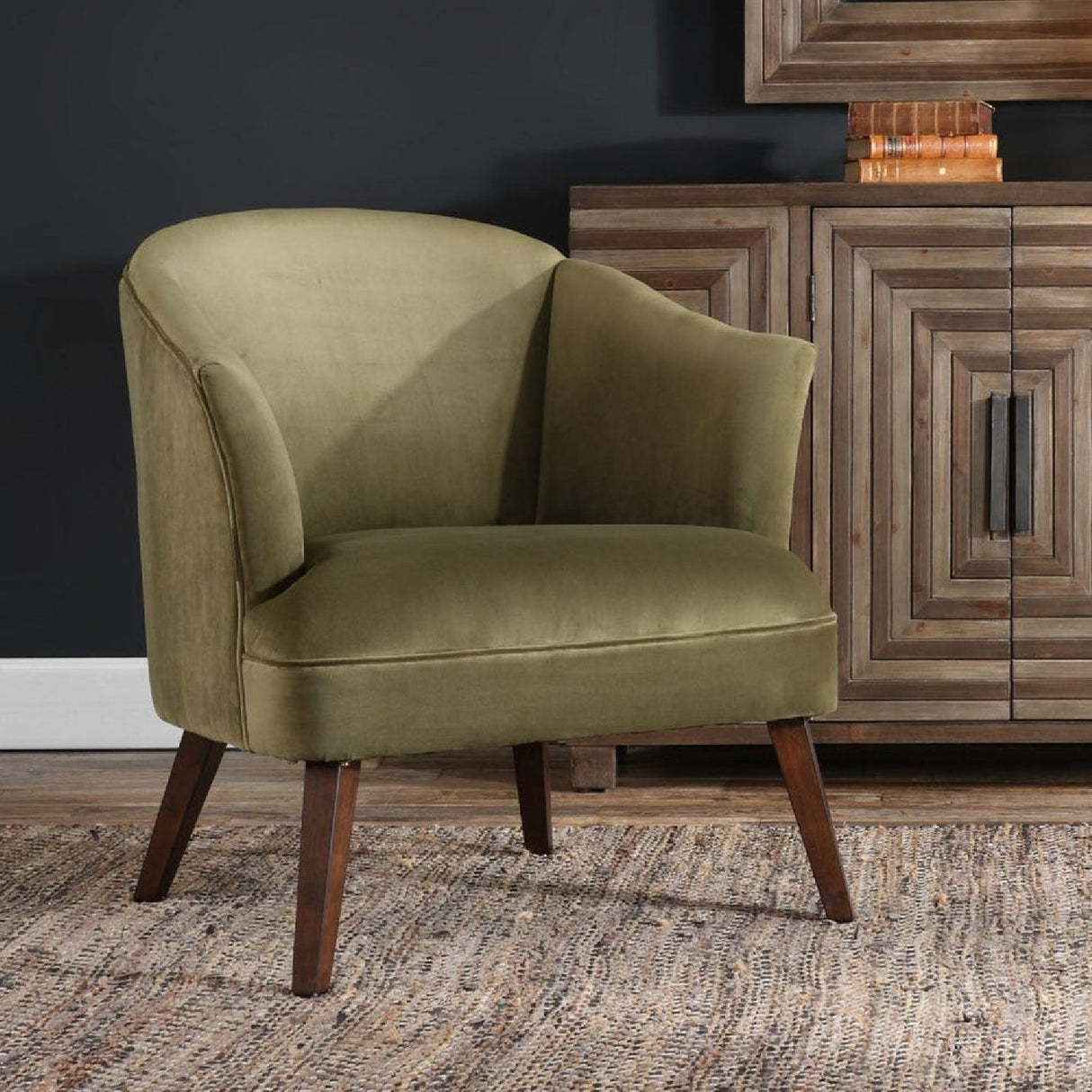 Green Velvet Welted Accent Chair by Uttermost Conroy, alternate view 2
