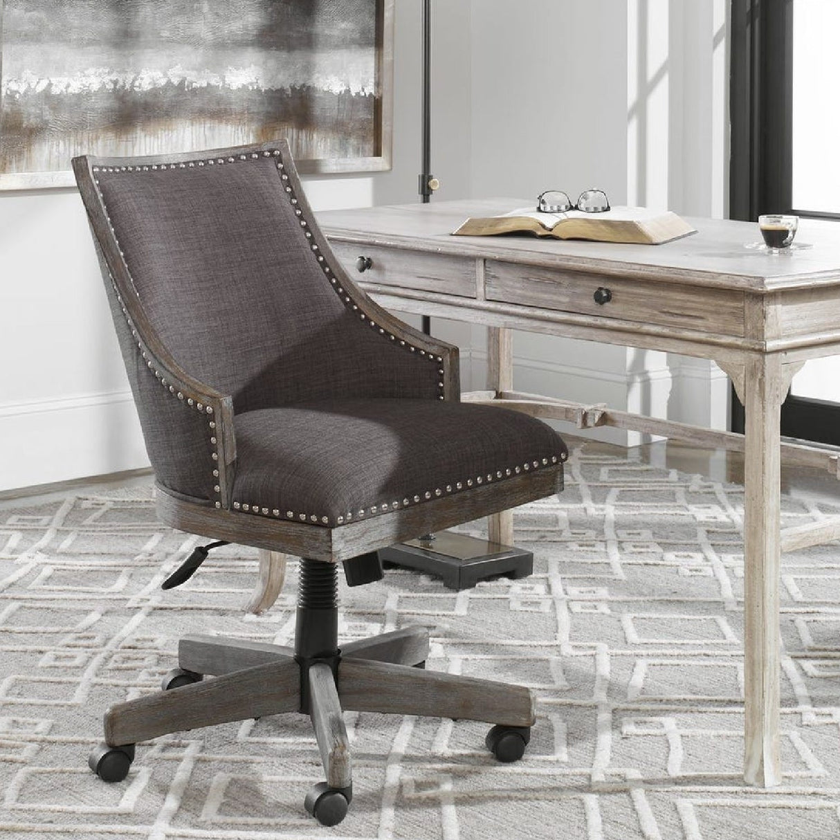 Gray Linen Desk Chair by Uttermost Aidrian, alternate view 8
