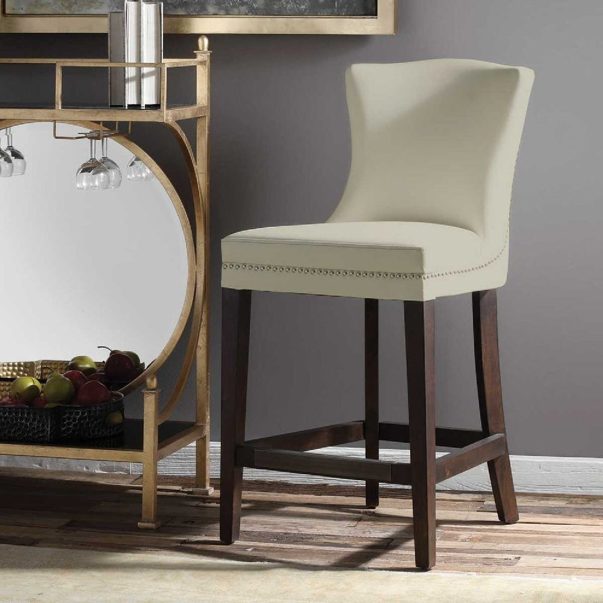 White Leather Inspired Counter Stool by Uttermost Dariela, alternate view 2