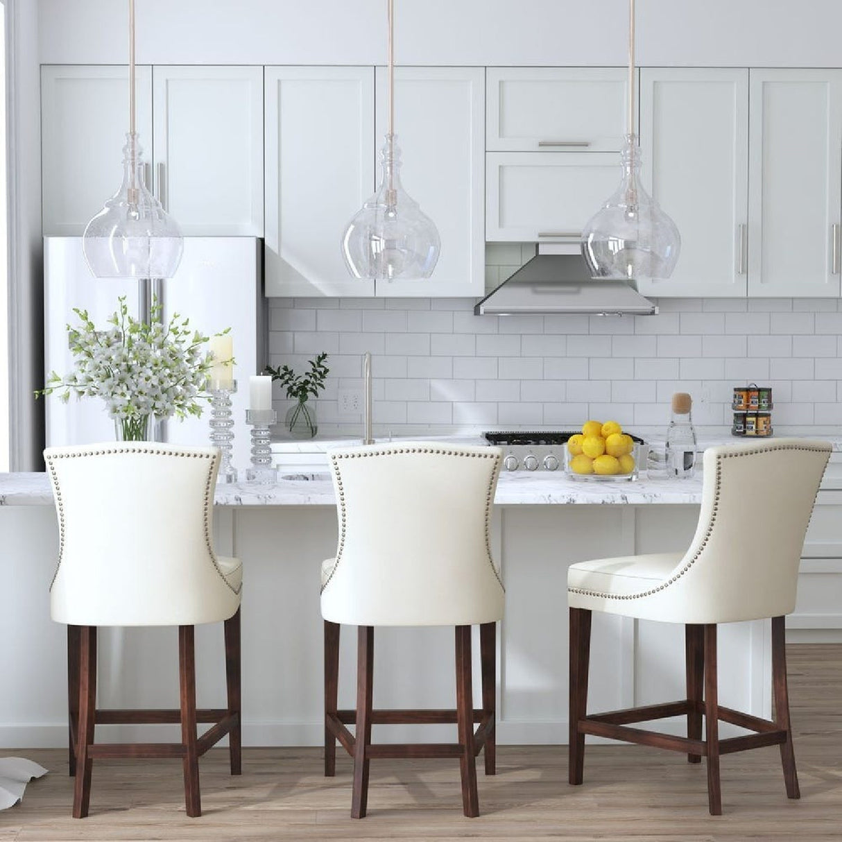 White Leather Inspired Counter Stool by Uttermost Dariela, alternate view 9