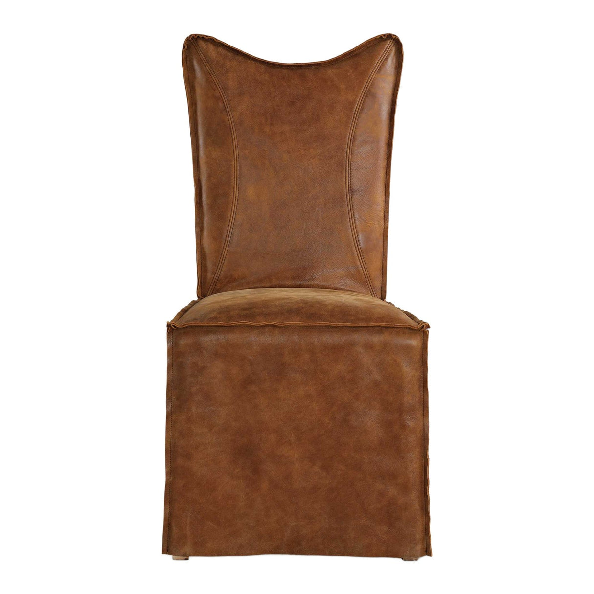 Modern European furniture - Brown Leather Slipcover Dining Chairs (2) - www.oroa.com