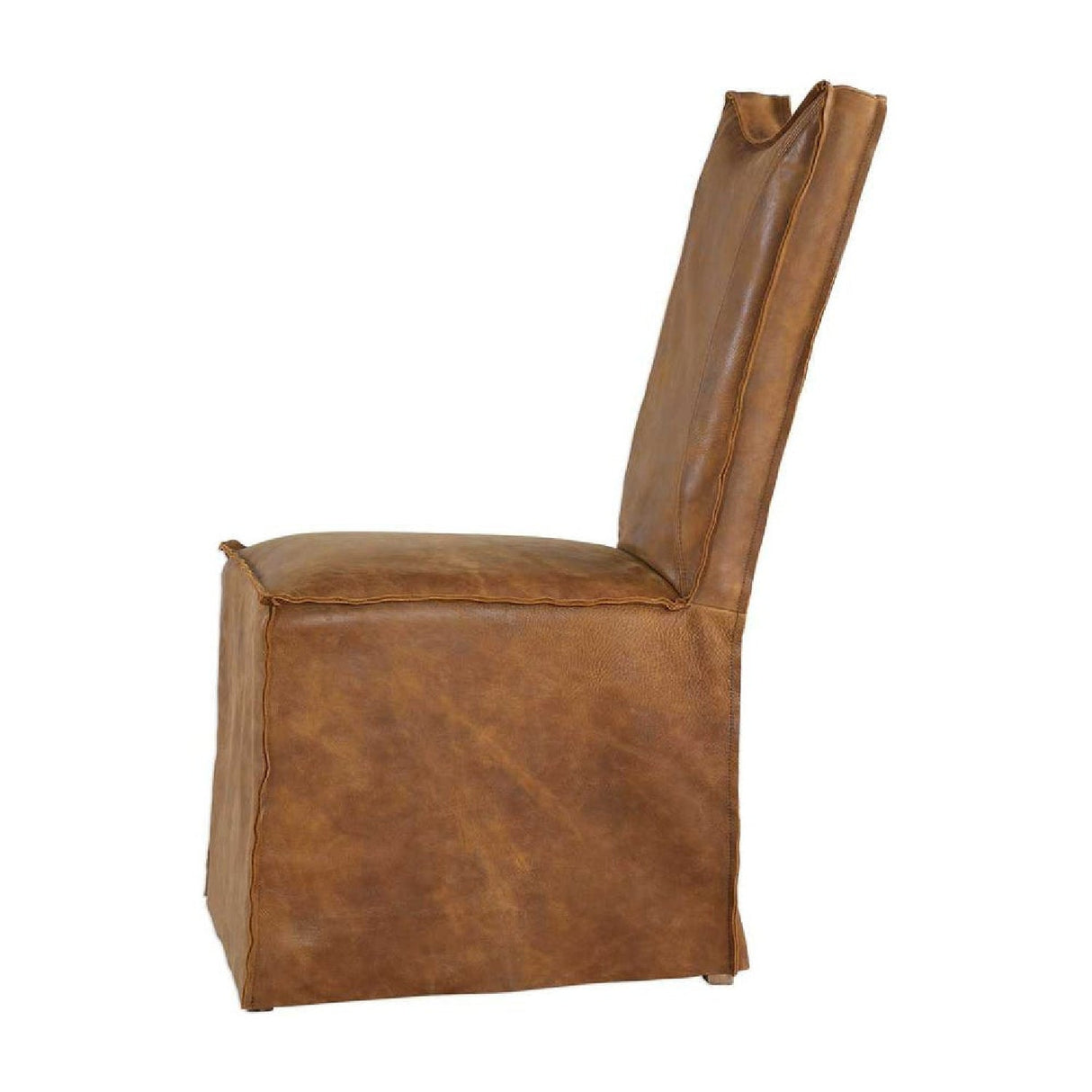 Modern European furniture - Brown Leather Slipcover Dining Chairs (2) - www.oroa.com