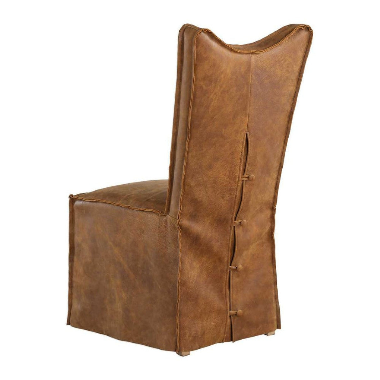 Modern European furniture - Brown Leather Slipcover Dining Chairs (2) - www.oroa.com