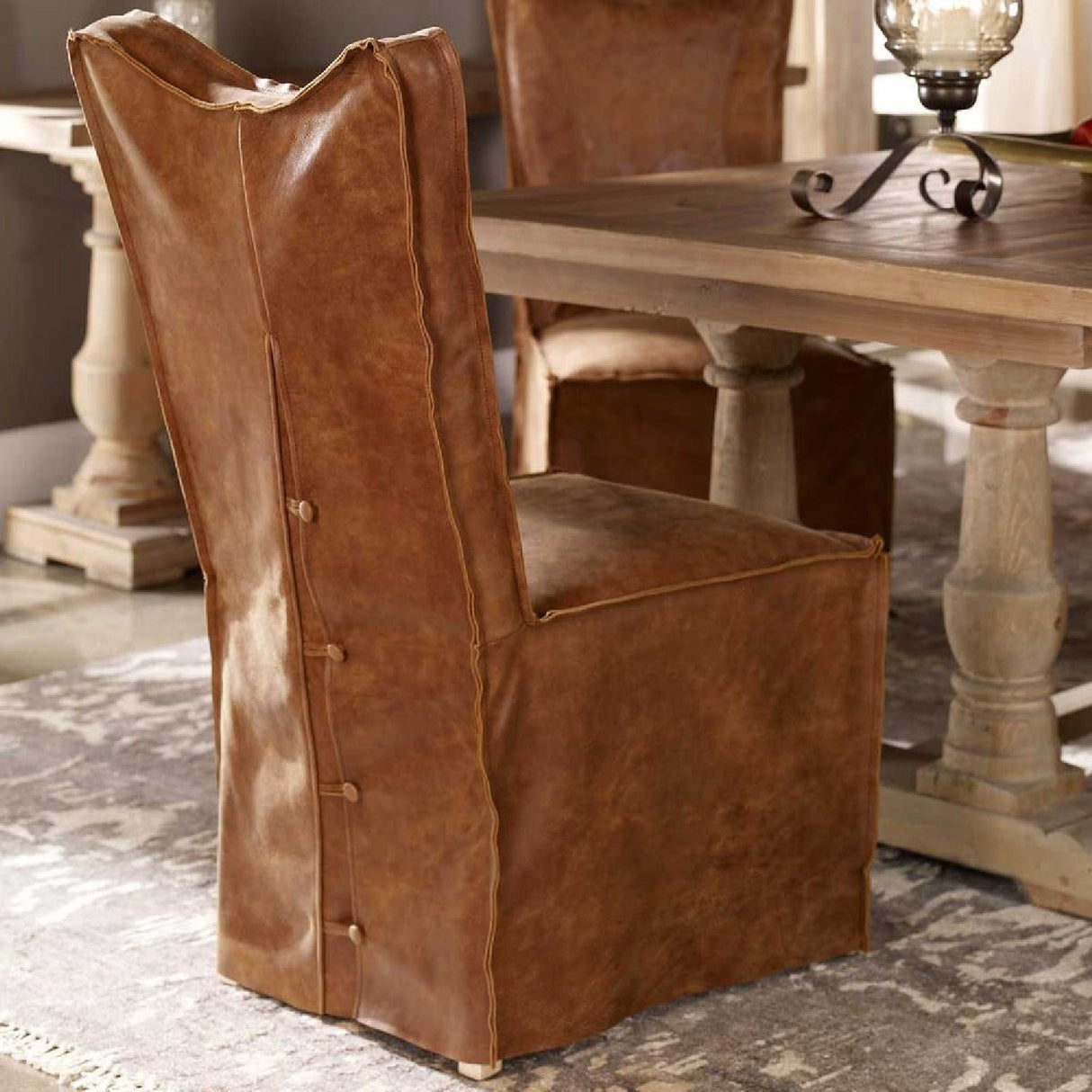 Modern European furniture - Brown Leather Slipcover Dining Chairs (2) - www.oroa.com